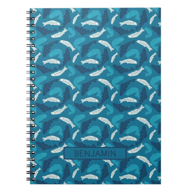 Cuaderno Trucha de marfil y azul personalizada, patentada d (Frente)