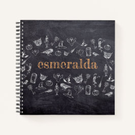 Cuaderno Truco o tratamiento de Vintage Chalkboard Name Hal
