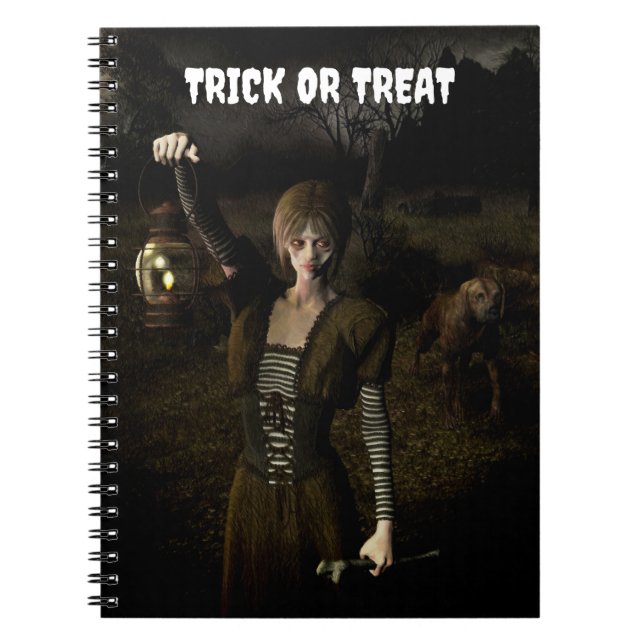 Cuaderno Truco o trato. Mujer delgada llevando lámpara (Frente)