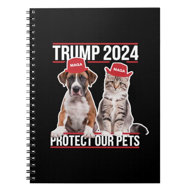 Cuaderno Trump 2024 Protege a Nuestros Animales Gatos Perro (Frente)