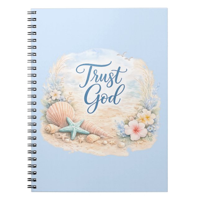 Cuaderno "Trust God" Coastal Beach Watercolor Christian (Frente)