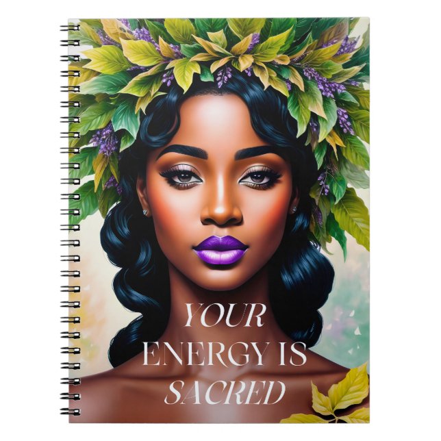 Cuaderno Tu energía es arte botánico sagrado negro (Frente)
