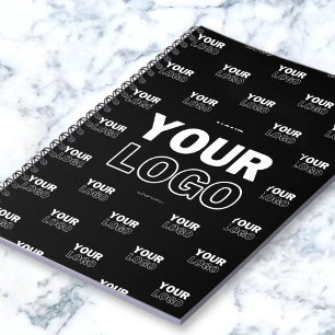 Cuaderno Tu logotipo y fondo Logotipo repetido Negro
