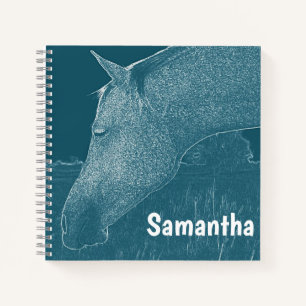 Cuaderno Tu nombre Caballo moderno Blanco sobre azul verde