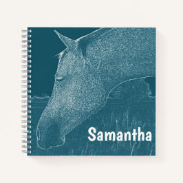 Cuaderno Tu nombre Caballo moderno Blanco sobre Verde azula