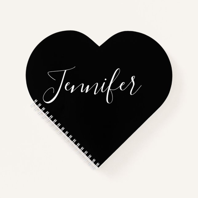 Cuaderno Tu nombre | Elegante guión blanco sobre negro (Anverso)