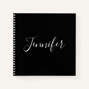 Cuaderno Tu Nombre Elegante letra blanca sobre negro