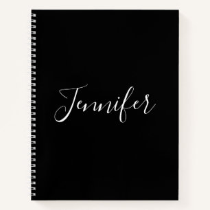 Cuaderno Tu Nombre Elegante letra blanca sobre negro