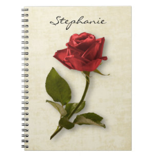 Cuaderno Tu nombre Fotografía de Rosa Rojo y Stem Floral
