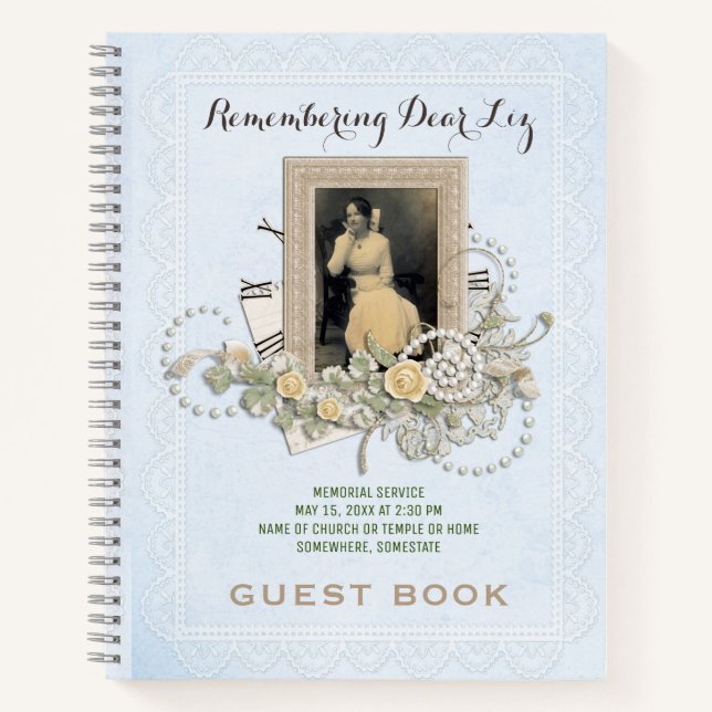 Cuaderno Tu Rosa de Photo Memorial Service Pearls Guest Boo (Anverso)