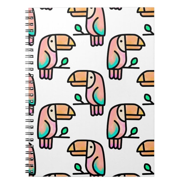 Cuaderno tucán ave de la selva pastel arcoíris patrón de di (Frente)