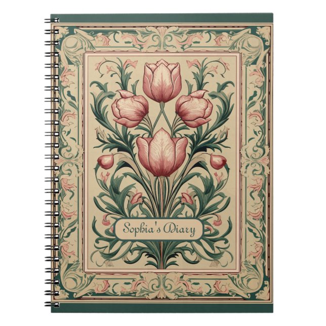 Cuaderno Tulip Flowers Ornament Esmeralda Medieval (Frente)