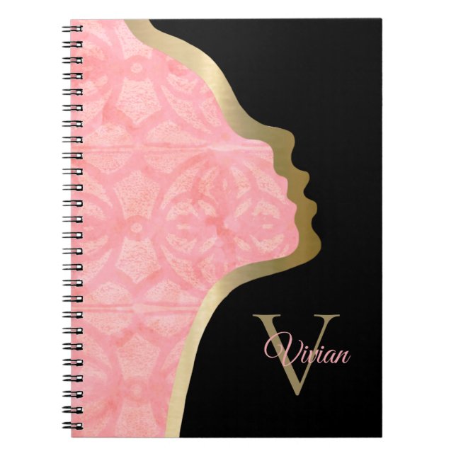 Cuaderno Tulip Pink Black And Gold Face Monograma Noteb (Frente)
