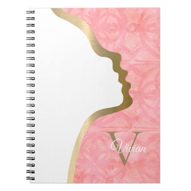 Cuaderno Tulip Rosa Y Gold Face Monograma Nombre (Frente)
