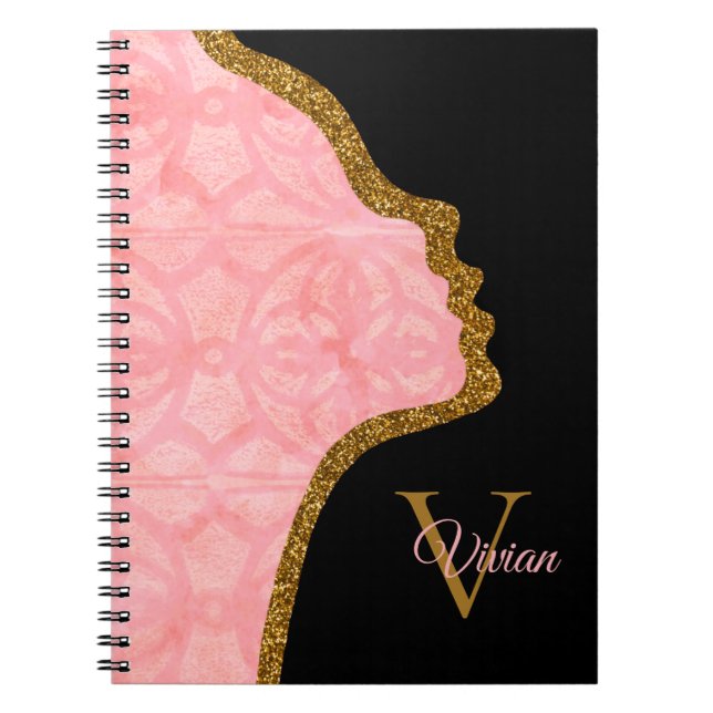 Cuaderno Tulip Rosa Y Gold Purpurina Nombre Monograma (Frente)