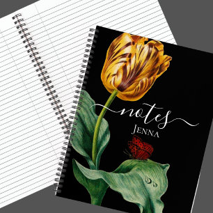 Cuaderno Tulipán Botánico Rojo y Amarillo sobre Negro
