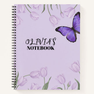 Cuaderno Tulipán Espiral Mariposa Morada Personalizada