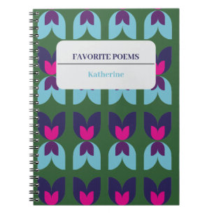 Cuaderno Tulipán floral geométrico verde y azul marino pers