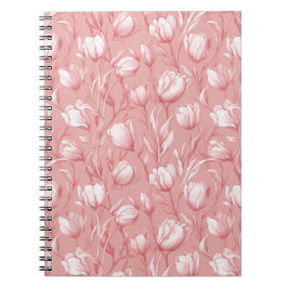 Cuaderno Tulipán suave rosa Patrón floral blanco
