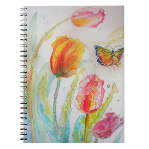 Cuaderno Tulipán y mariposa coloridos floral acuarela