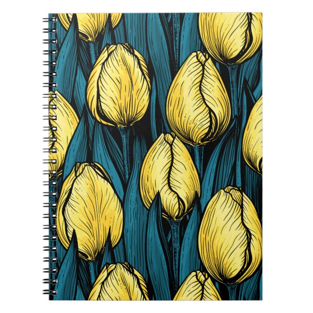 Cuaderno Tulipanes amarillos con hojas azules (Frente)
