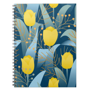 Cuaderno Tulipanes amarillos sin patrón en el fondo azul os