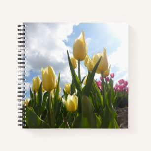 Cuaderno Tulipanes amarillos y rosados soleados con portáti