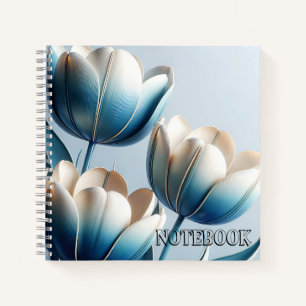 Cuaderno Tulipanes azules y blancos elegantes