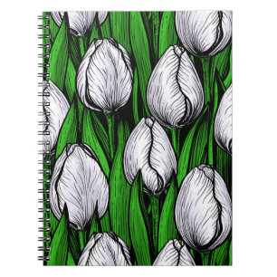 Cuaderno Tulipanes blancos con hojas verdes