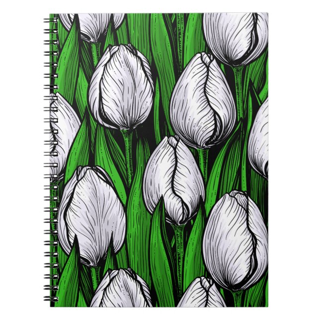 Cuaderno Tulipanes blancos con hojas verdes (Frente)