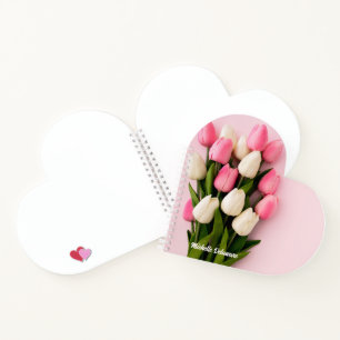 Cuaderno Tulipanes de Nombre Personalizado sobre Rosa