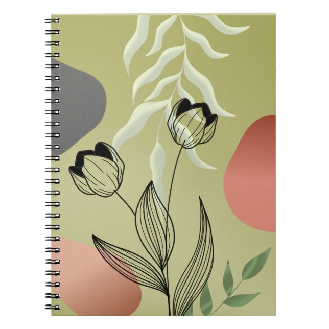 Cuaderno Tulipanes elegantes de arte de la línea negra en g (Frente)