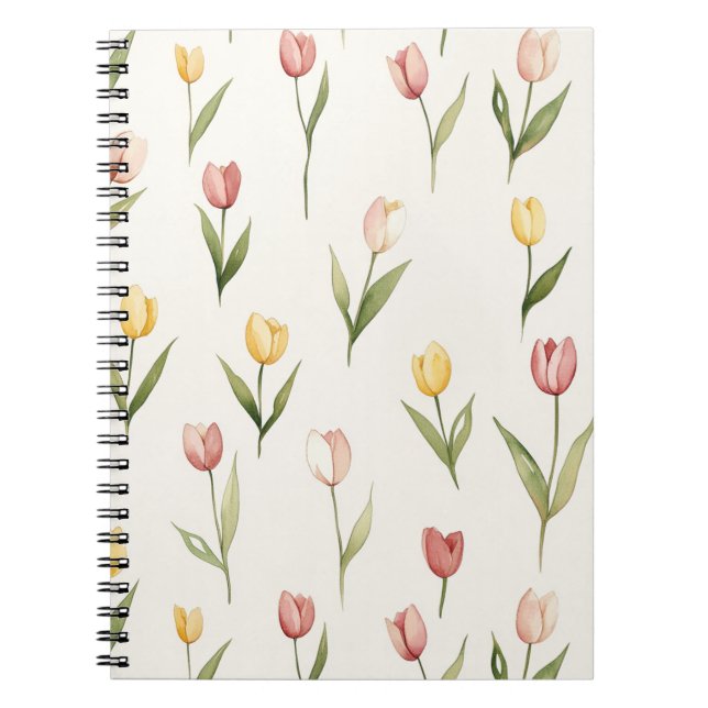 Cuaderno Tulipanes Flores Amarillas Rosadas   (Frente)