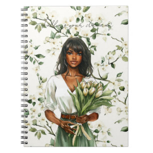 Cuaderno Tulipanes Flores Blancas Mujer Negra