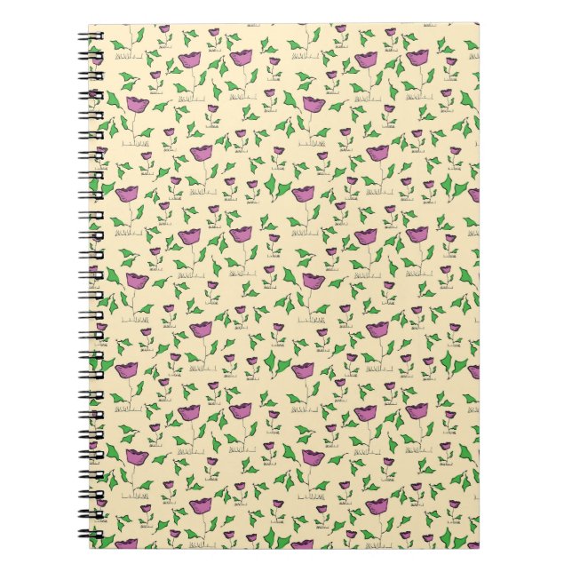 Cuaderno Tulipanes púrpura sobre fondo amarillo (Frente)