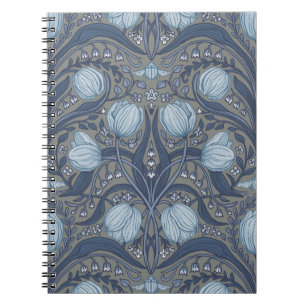 Cuaderno Tulipanes Retro Nouveau en azul y peltre