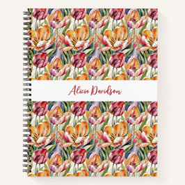 Cuaderno Tulipanes Rojos de Campo de Acuarela | Tu nombre