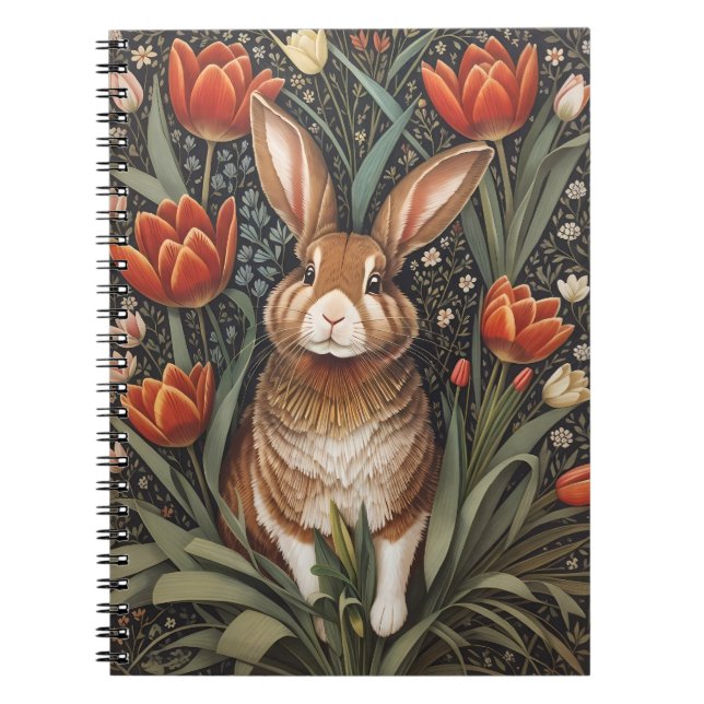 Cuaderno Tulipanes rojos de conejo marrón William Morris in (Frente)