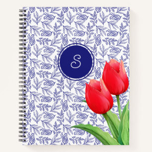 Cuaderno Tulipanes rojos elegantes Floral de primavera Mono