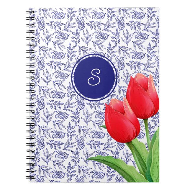 Cuaderno Tulipanes rojos elegantes Floral de primavera Mono (Frente)