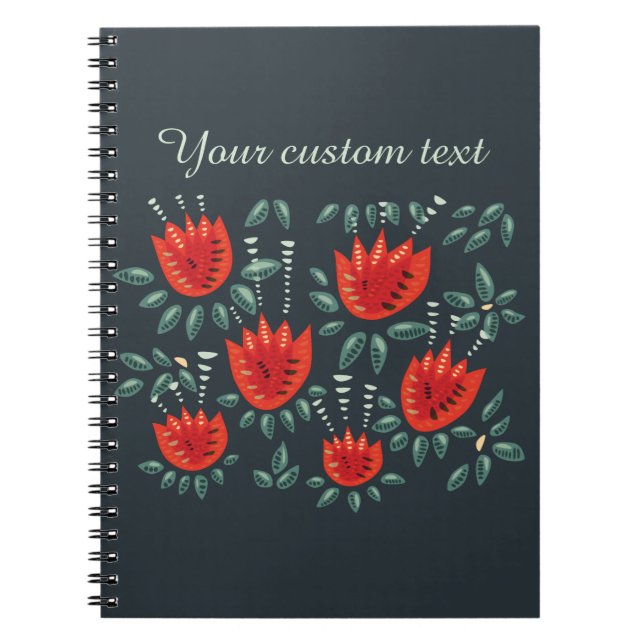 Cuaderno Tulipanes Rojos Personalizado de patrón floral osc (Frente)