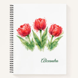 Cuaderno Tulipanes rojos personalizados en acuarela