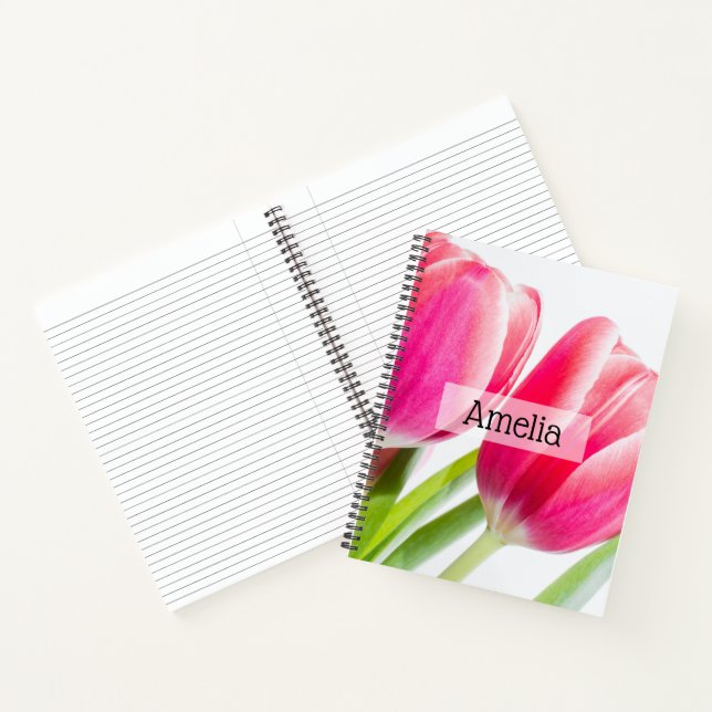 Cuaderno Tulipanes rosados con foto de hojas verdes (Interior)