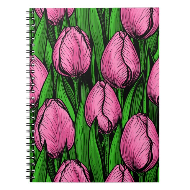 Cuaderno Tulipanes rosados con hojas verdes (Frente)