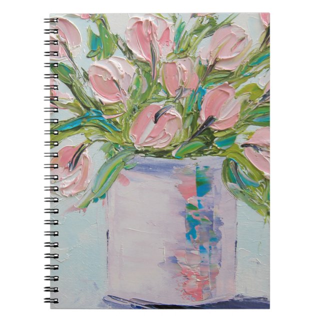Cuaderno Tulipanes rosados que pintan, arte del tulipán, (Frente)