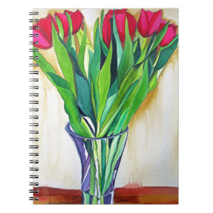 Cuaderno tulipanes rosados y rojos acuarela