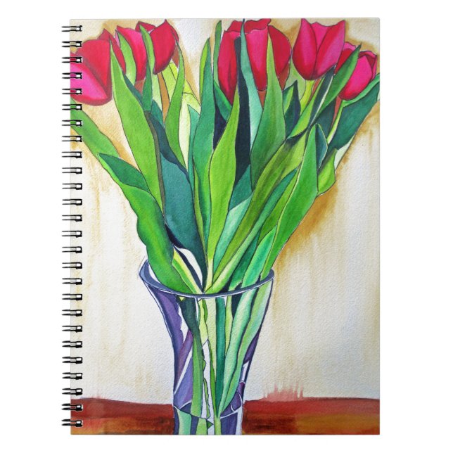 Cuaderno tulipanes rosados y rojos acuarela (Frente)
