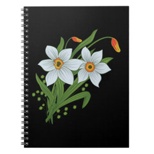 Cuaderno Tulipanes y Narcisos Flores Fondo Negro