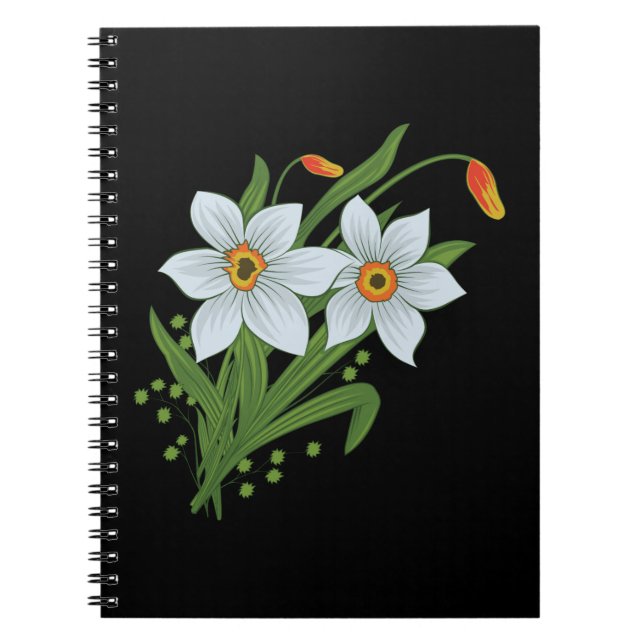 Cuaderno Tulipanes y Narcisos Flores Fondo Negro (Frente)