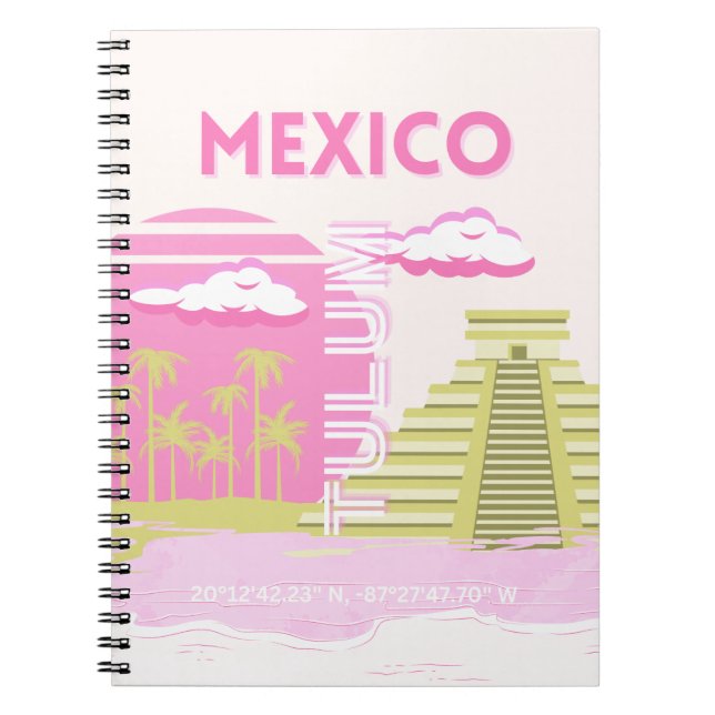 Cuaderno Tulum, México, arte de viajes, rosa (Frente)